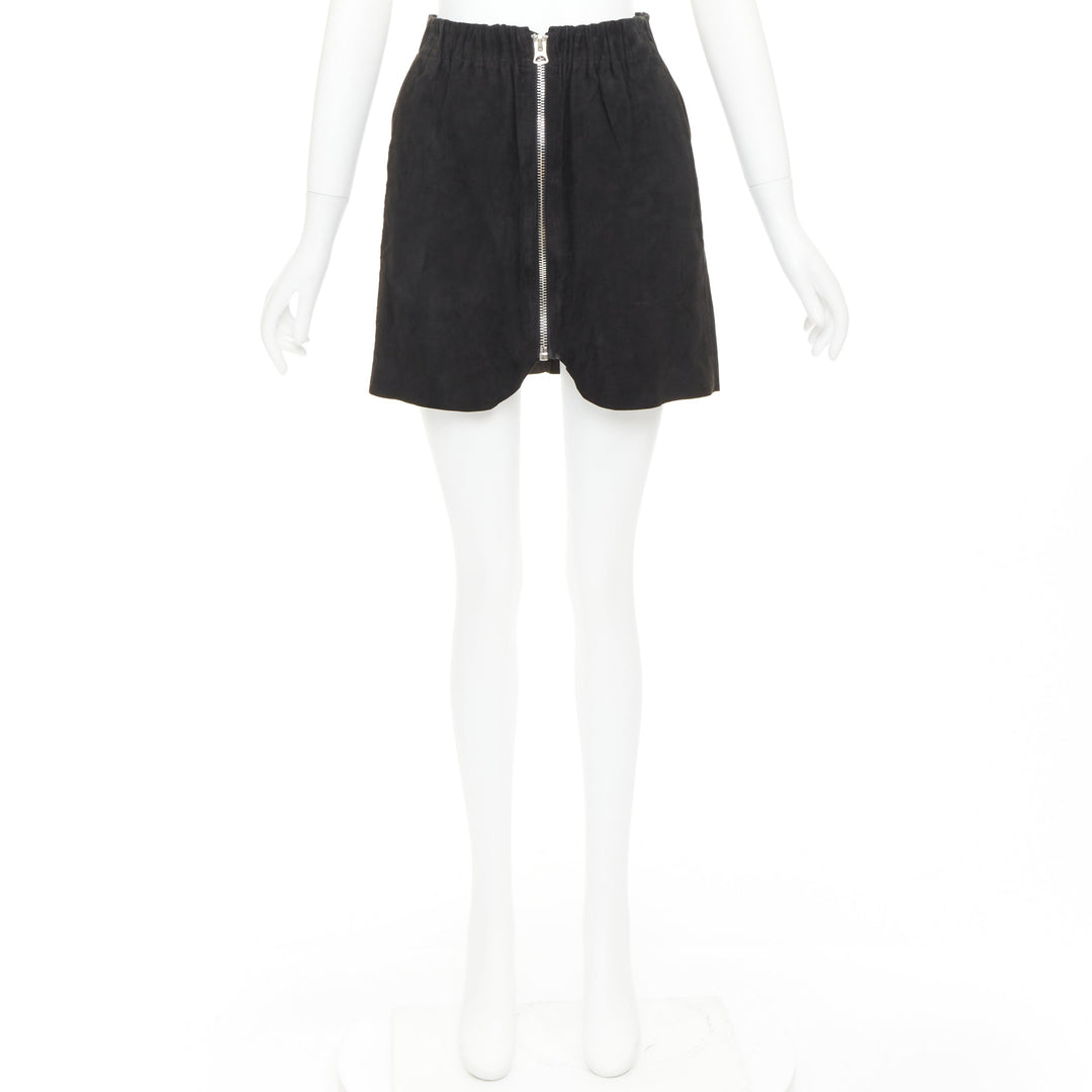 ACNE STUDIOS 2014 Mina black lamb suede leather zip front skirt FR34 XS