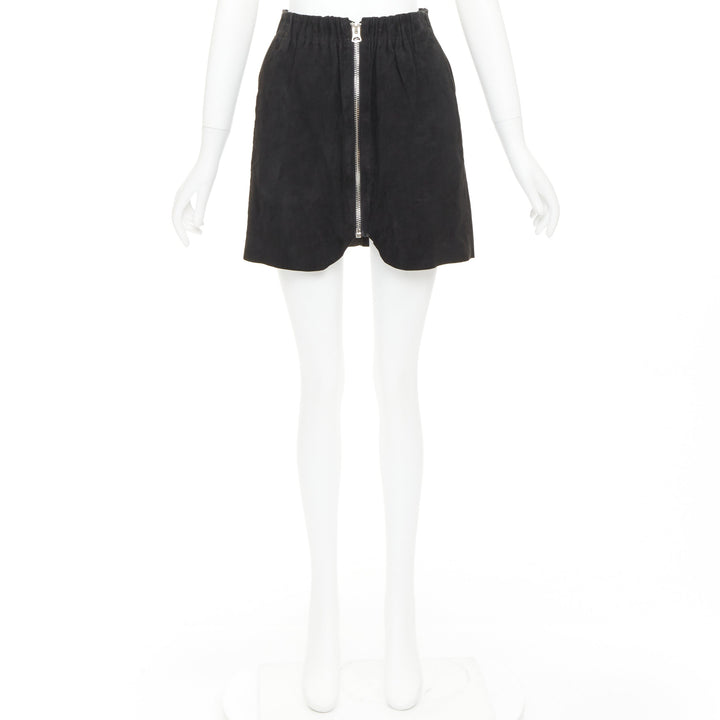ACNE STUDIOS 2014 Mina black lamb suede leather zip front skirt FR34 XS