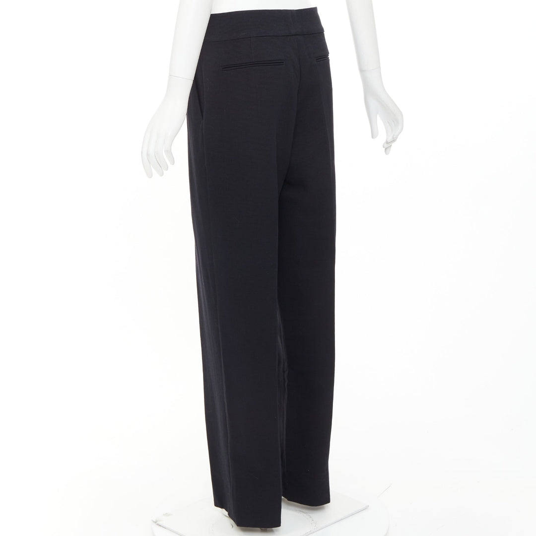 DRIES VAN NOTEN black wool cotton pleated front wide leg trousers pants FR38 M