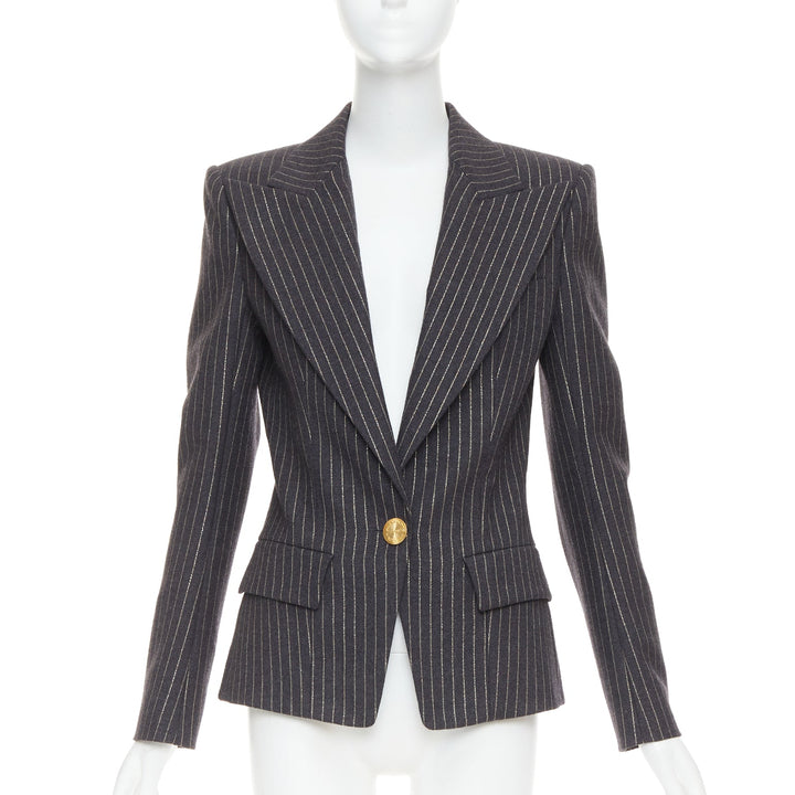 ALEXANDRE VAUTHIER dark grey metallic gold pinstripe single breast blazer FR36 S