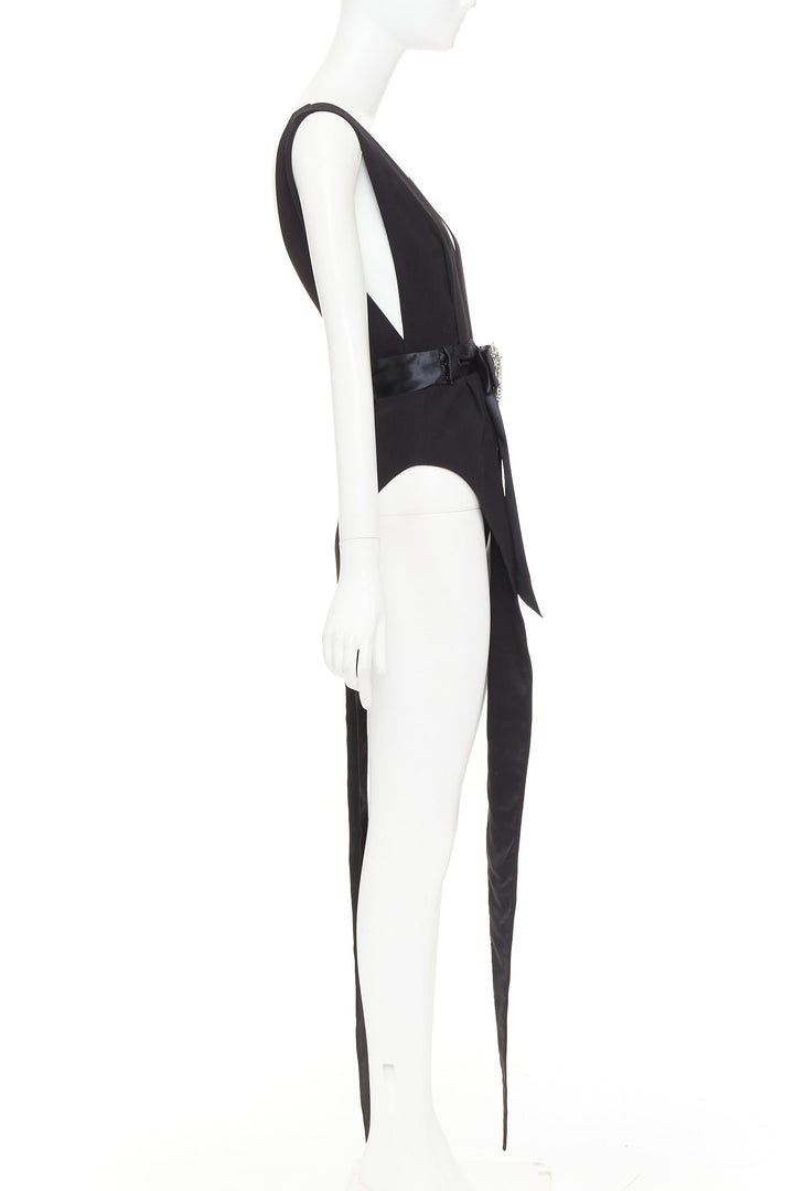 ALEXANDRE VAUTHIER COUTURE 2021 Runway black plunge brooch belt slit bodysuit