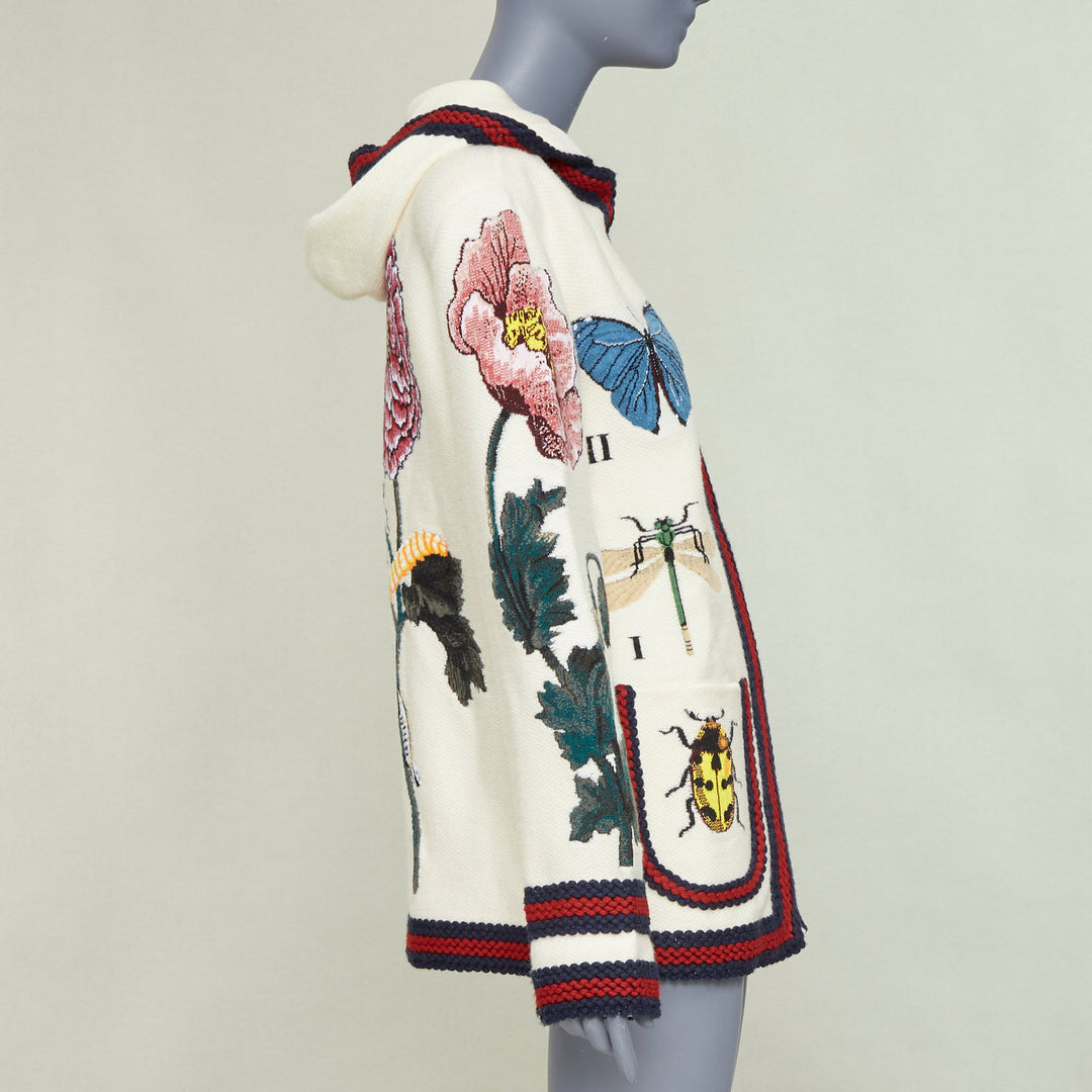 GUCCI Garden 2017 Runway white wool floral insect floral hood cardigan coat XXS