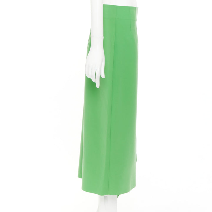 AWAKE MODE 2022 Kelly Green crepe raw edge asymmetric draped midi skirt FR40 L