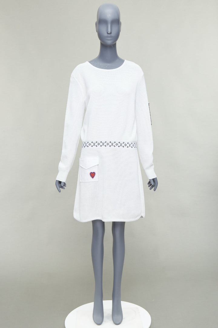 LOUIS VUITTON 2023 Queen of Hearts cream LV badge slouchy dress L