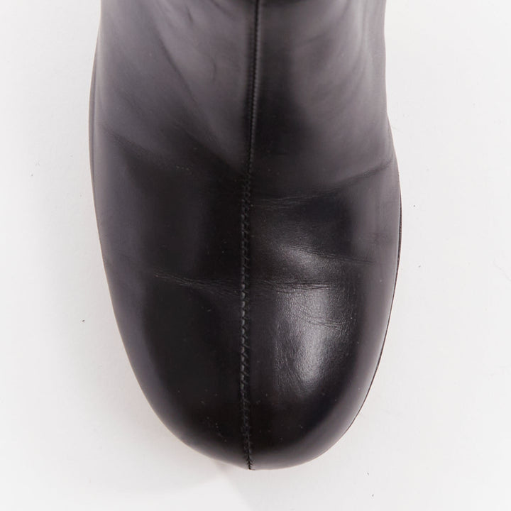 GUCCI GG Britt black leather gold GG web buckle high heel tall boots EU35.5