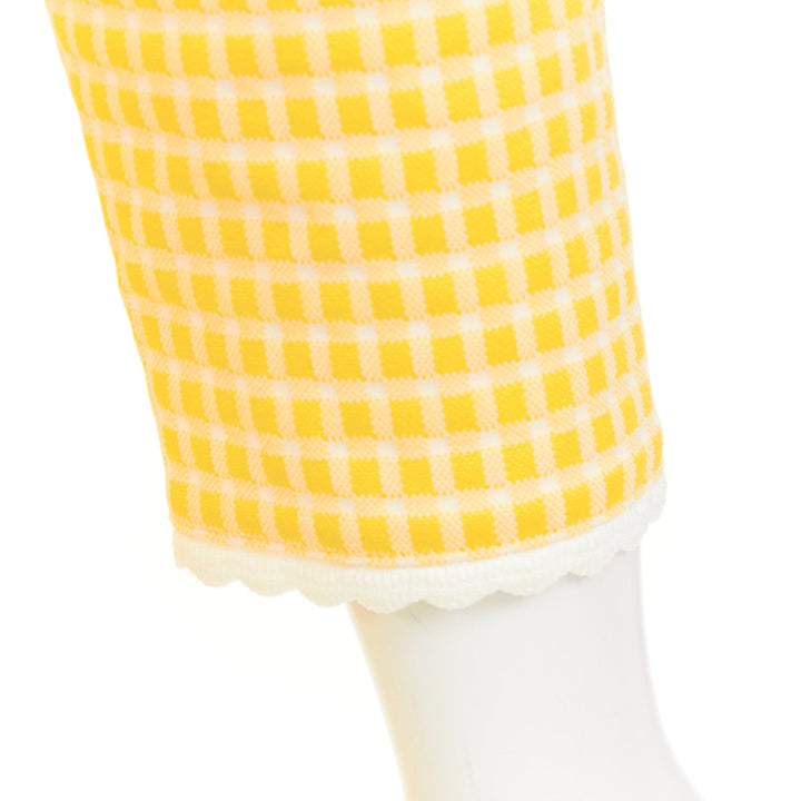 MIU MIU 2019 yellow white gingham check ruffle off shoulder mini dress M