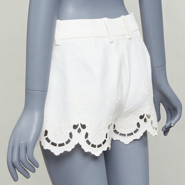 ERMANNO SCERVINO 2020 cotton linen Sangallo embroidery scalloped shorts IT38 XS