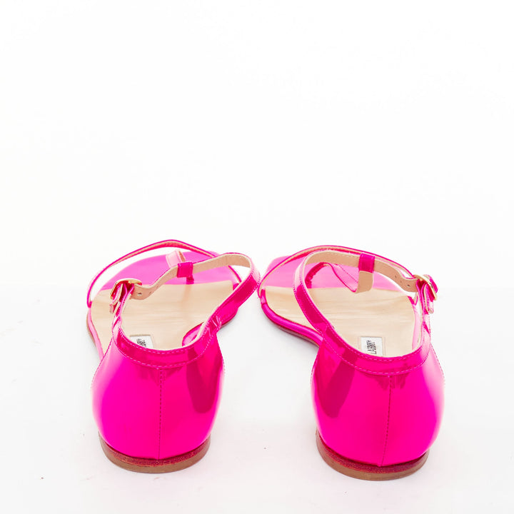 MANOLO BLAHNIK neon pink patent leather tstrap comfort toe loop sandals EU37