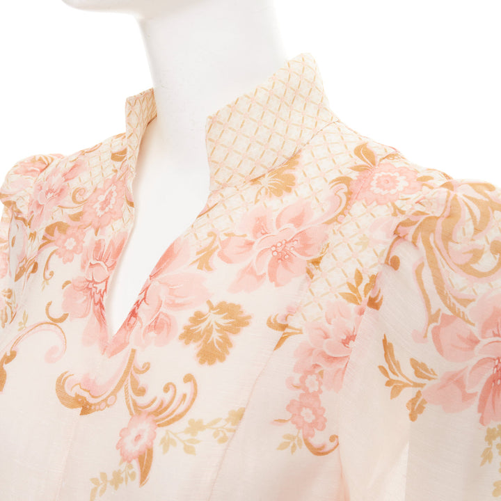 ZIMMERMANN 2022 Runway Postcard Bow rose pink silk linen organza dress US1 XS