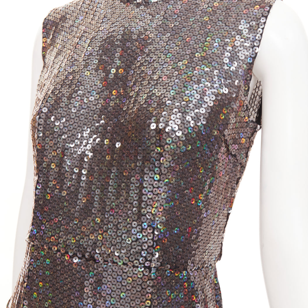 COMME DES GARCONS 1999 iridescent grey allover sequin sleeveless sheath dress S