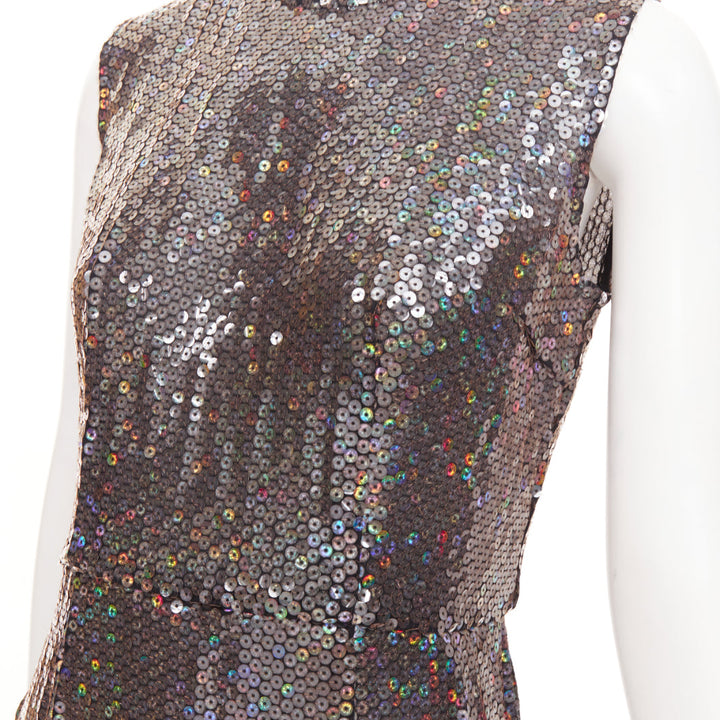 COMME DES GARCONS 1999 iridescent grey allover sequin sleeveless sheath dress S