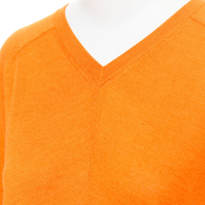 HERMES orange cashmere silk dual V-neck raglan sleeves sweater FR34 XS