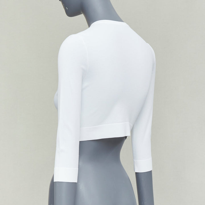 ALAIA off white viscose blend crew neck small buttons cropped cardigan FR36 S