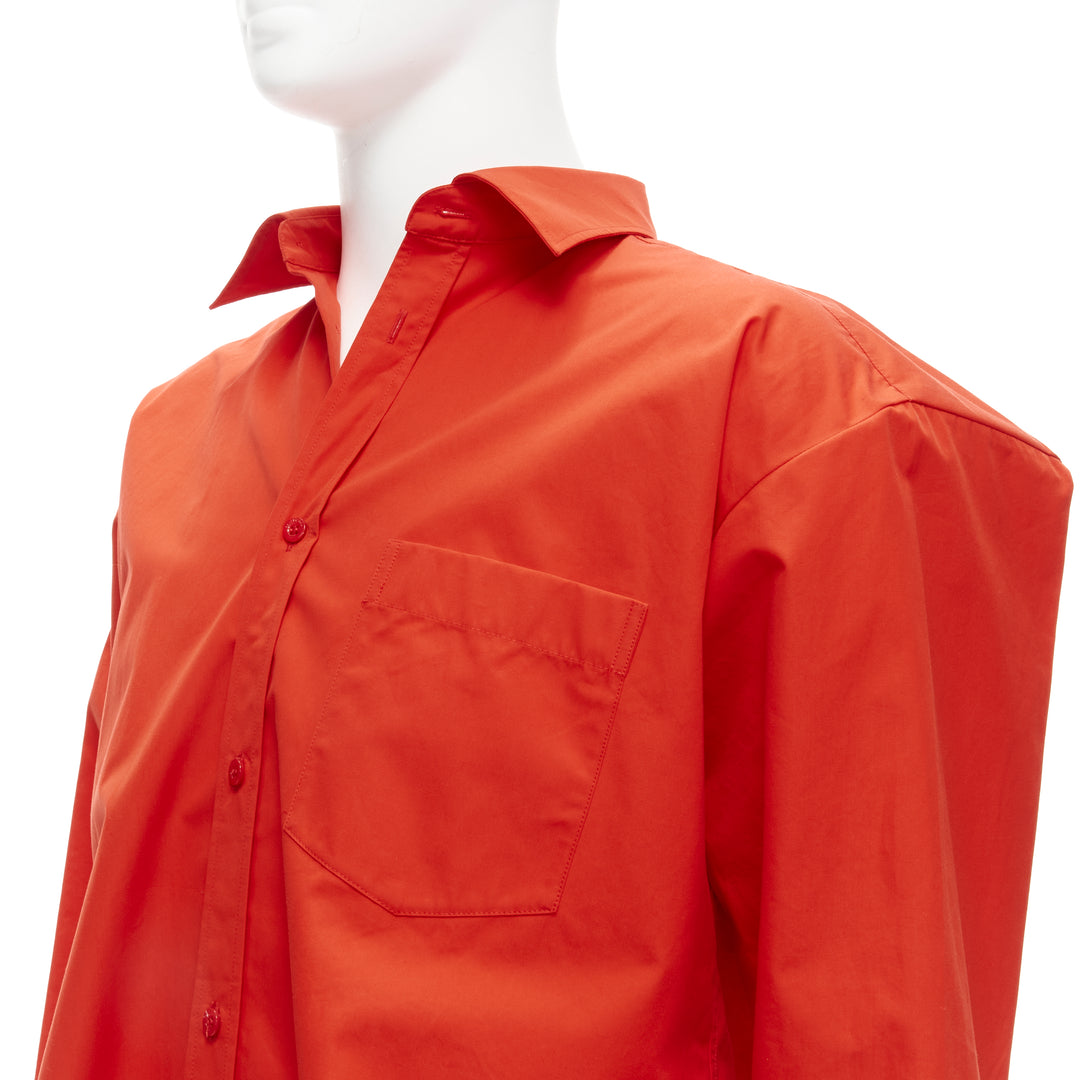 BALENCIAGA Cocoon red swing collar 3D cut oversized button down shirt