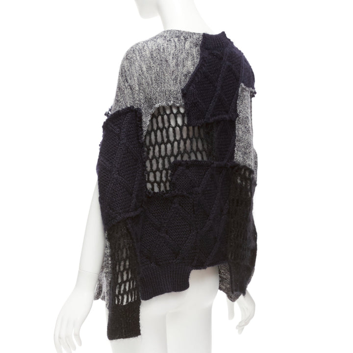 JUNYA WATANABE 2014 navy grey wool mohair blend patchwork loose knit cardigan M