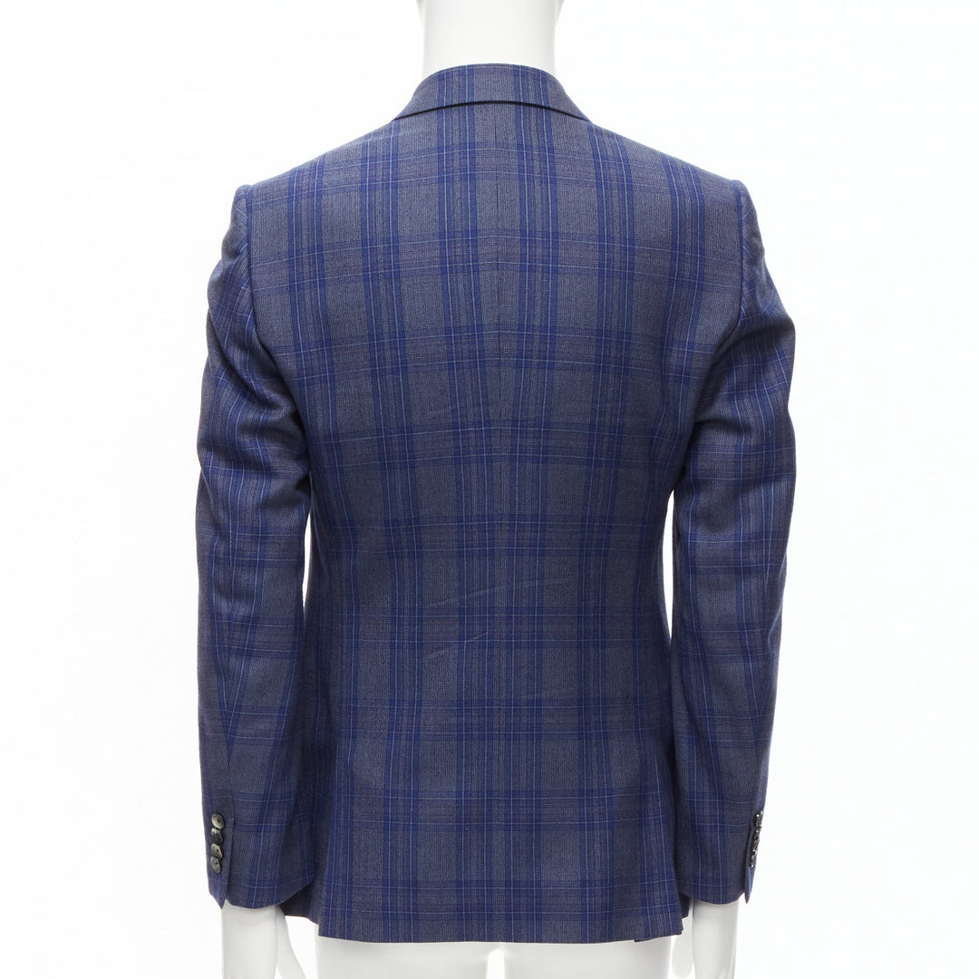ALEXANDER MCQUEEN 2014 navy blue check wool double breasted blazer IT48 M