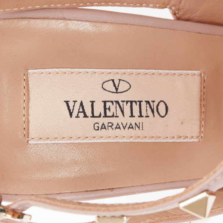 VALENTINO Rockstud 100 nude patent gold studded caged stiletto heels EU38