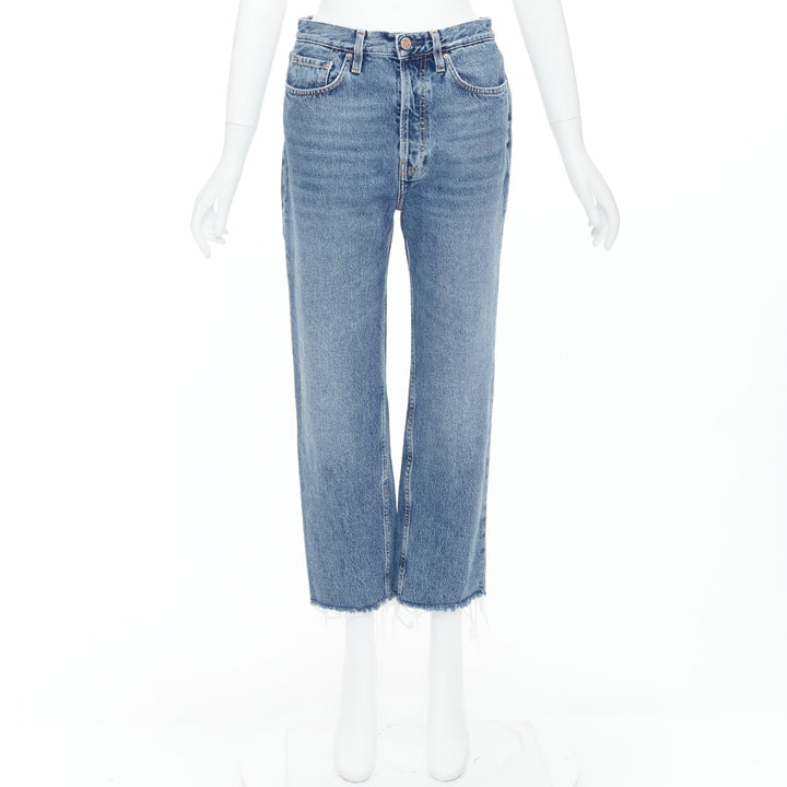 TOTEME Classic Cut washed blue cotton frayed openings cropped jeans 27"