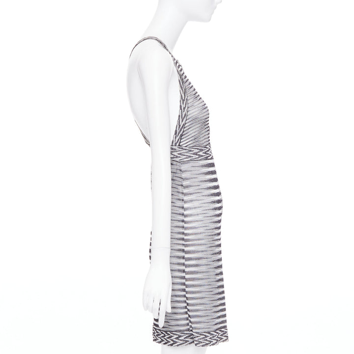 MISSONI Armonia black metallic grey striped jersey lurex knit dress IT38 XS