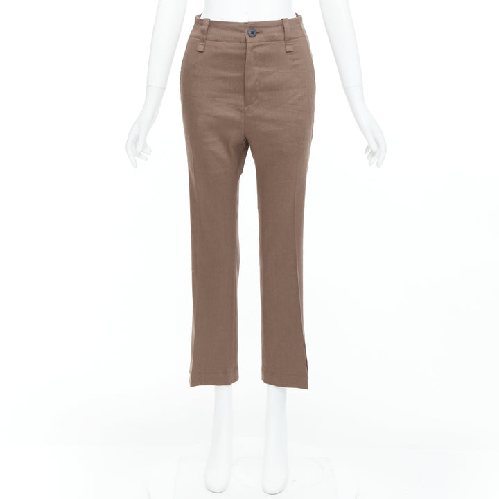 ISSEY MIYAKE brown linen blend high waist pants JP1 S