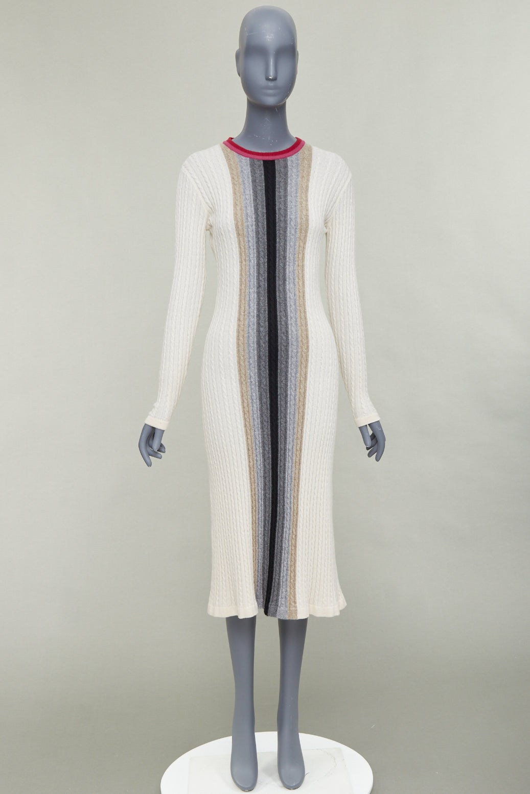 MARCO DE VINCENZO cashmere cream colorblock striped ribbed knit dress FR38 M