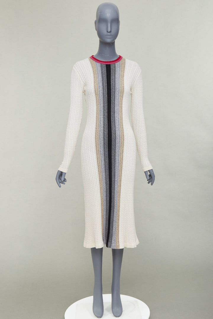 MARCO DE VINCENZO cashmere cream colorblock striped ribbed knit dress FR38 M