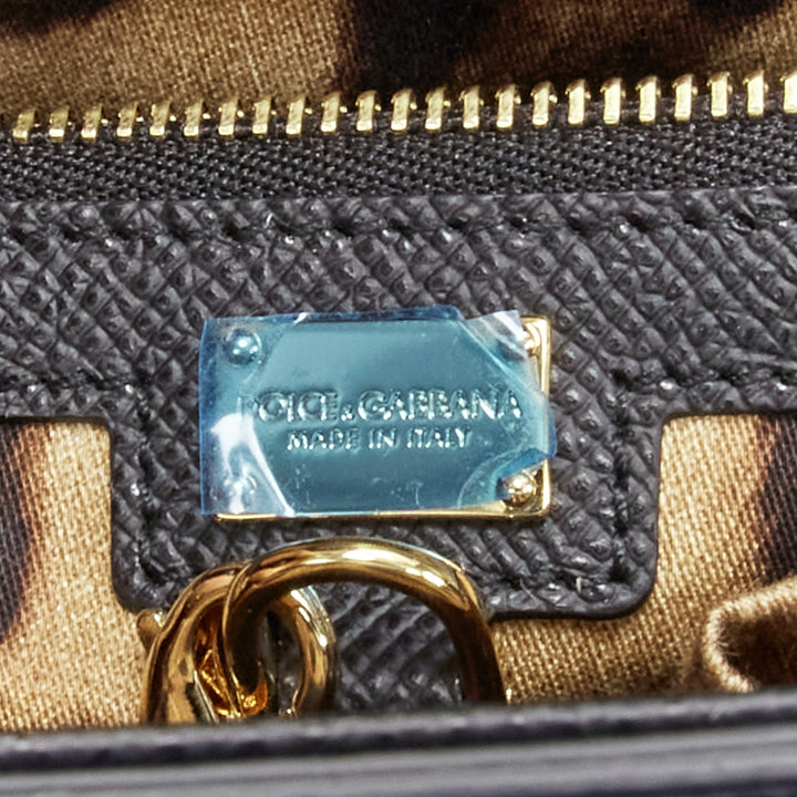 DOLCE GABBANA Miss Linda black saffiano leather gold buckle flap bag