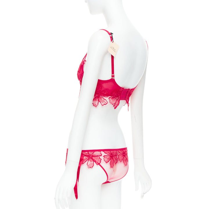 AGENT PROVOCATEUR Serephina red floral lace cotton trim bow lingerie set 86B M