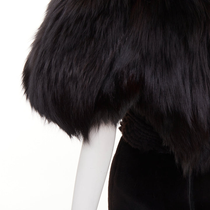 rare ALEXANDRE VAUTHIER COUTURE 2015 Runway black mixed fur puff sleeve dress
