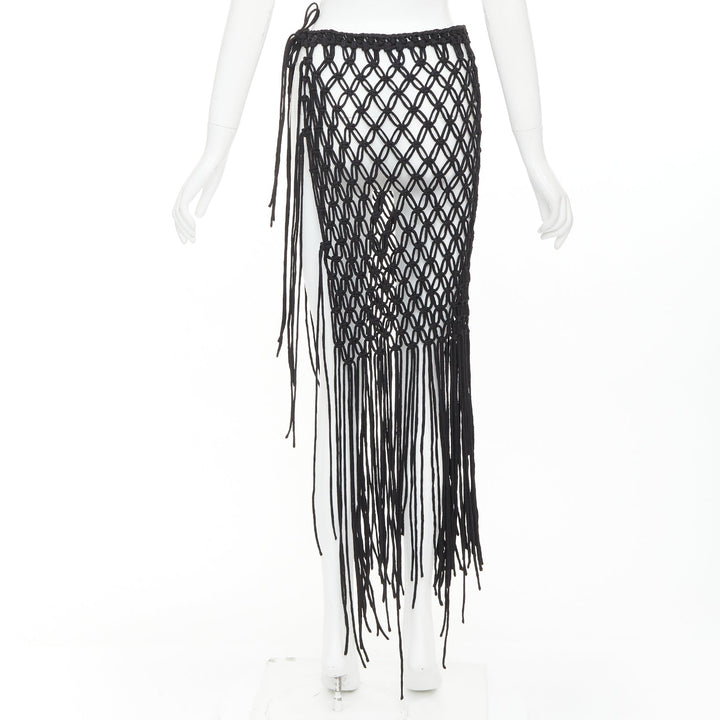 rare DRIES VAN NOTEN 2023 Runway handmade Macrame woven fringe tie skirt