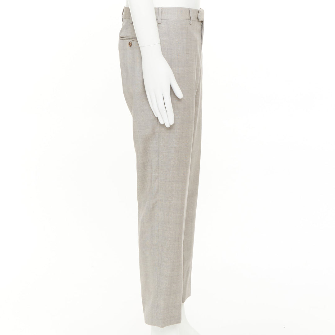 HERMES beige wooly high waisted flat front cropped trousers IT52 XL