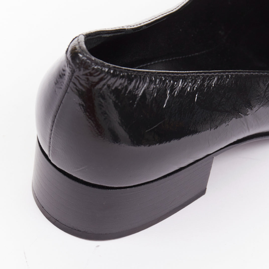 CHANEL 2025 black textured calfski gold CC chain link mocassin loafer shoes EU37