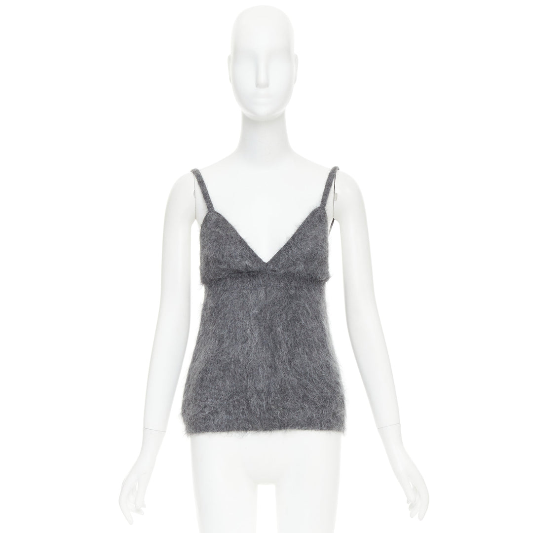 PRADA 2017 fluffy grey mohair blend strappy camisole top IT38 XS