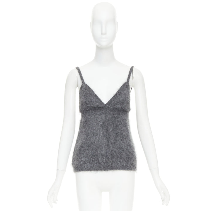 PRADA 2017 fluffy grey mohair blend strappy camisole top IT38 XS