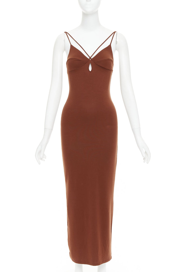 REFORMATION Lainey  brown tencel blend elastic spaghetti strap bodycon dress XS