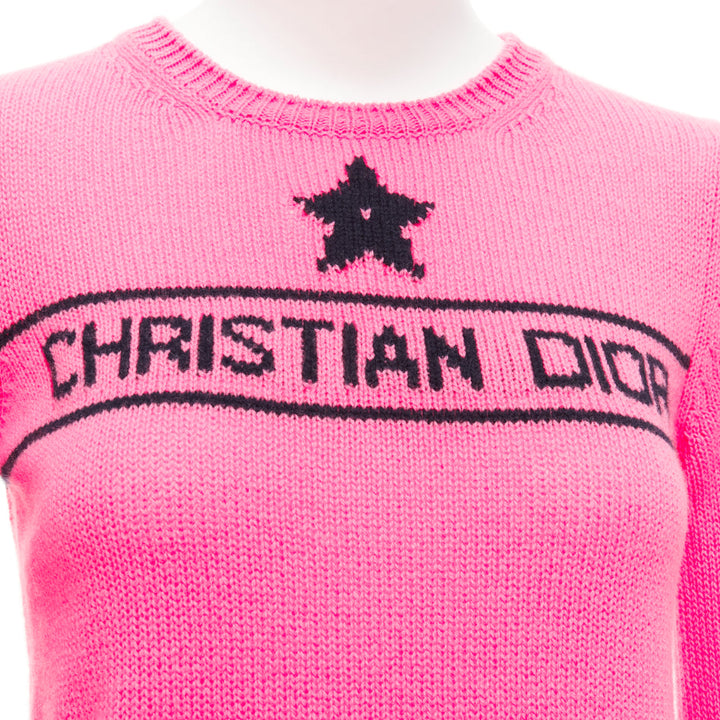 CHRISTIAN DIOR 2022 100% cashmere pink star logo long sleeve sweater FR34 XXS