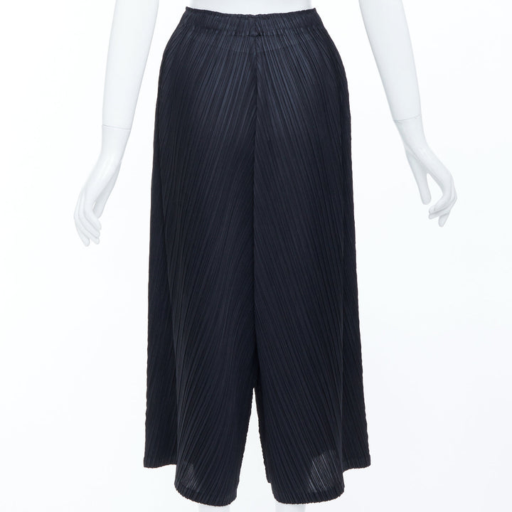 ISSEY MIYAKE Pleats Please black plisse elastic waist cropped pants JP3 L