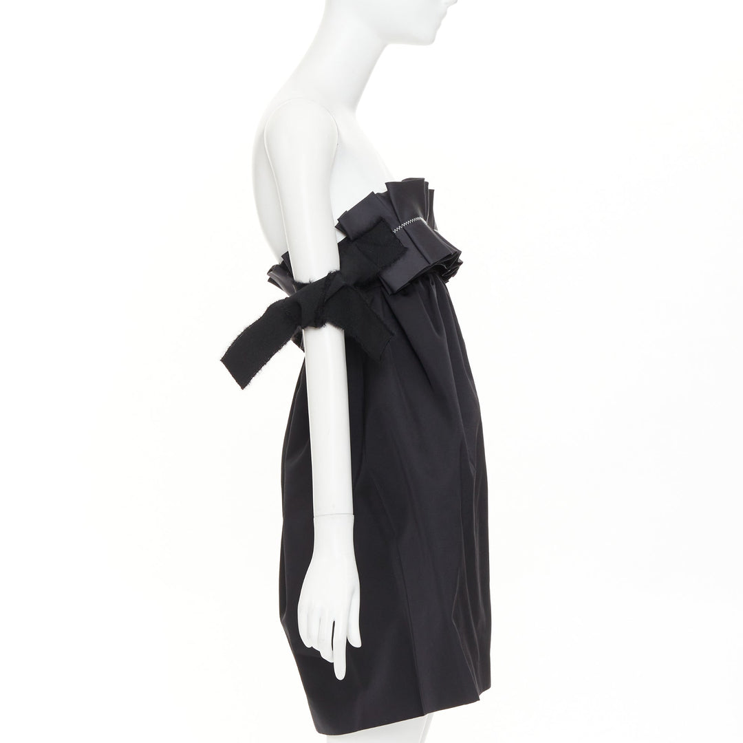 GIAMBATTISTA VALLI black wool strapless ruffled tie sleeve flared dress IT40 XS