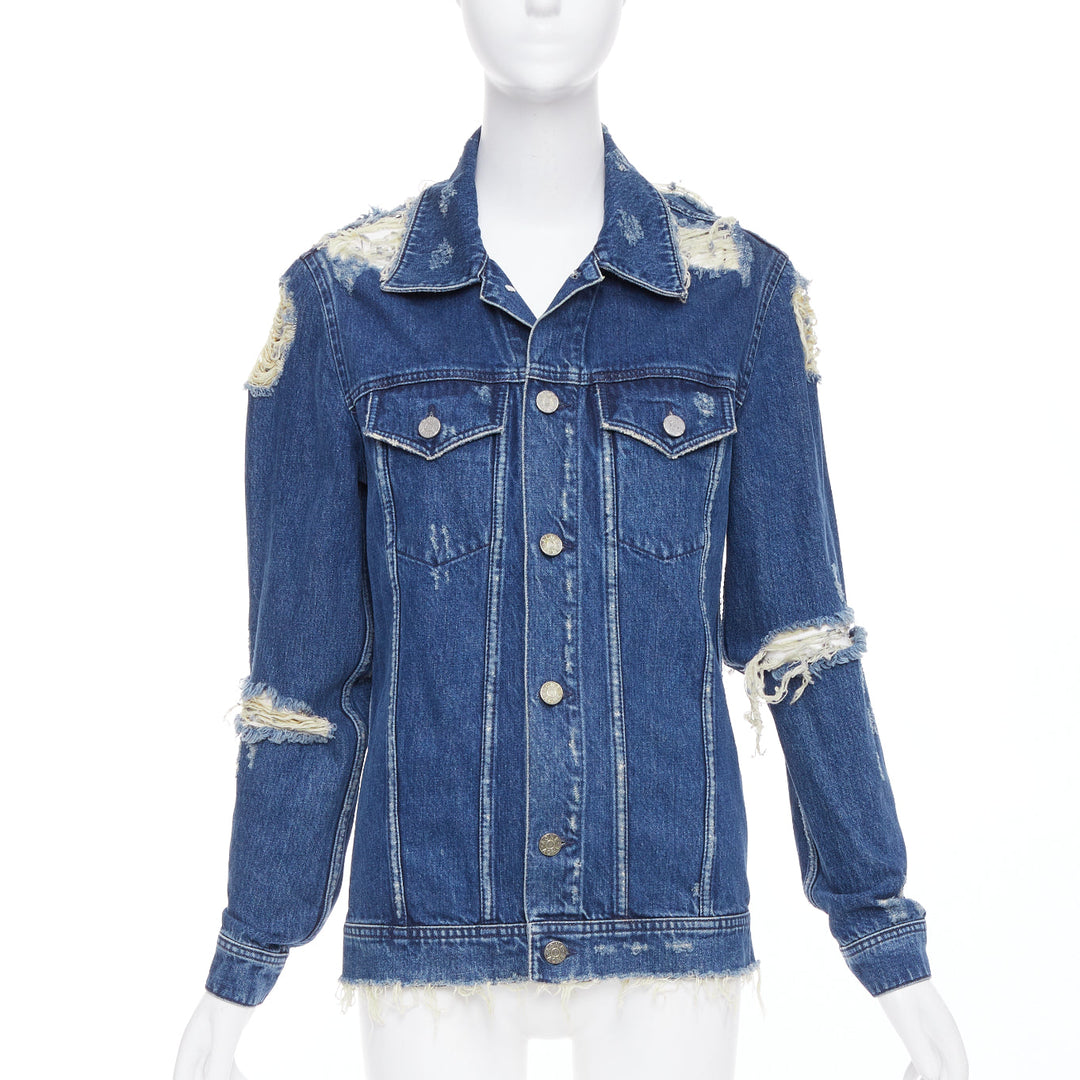 ACNE STUDIOS 2012 Fever Torn blue distressed denim cut out jacket FR34 XS