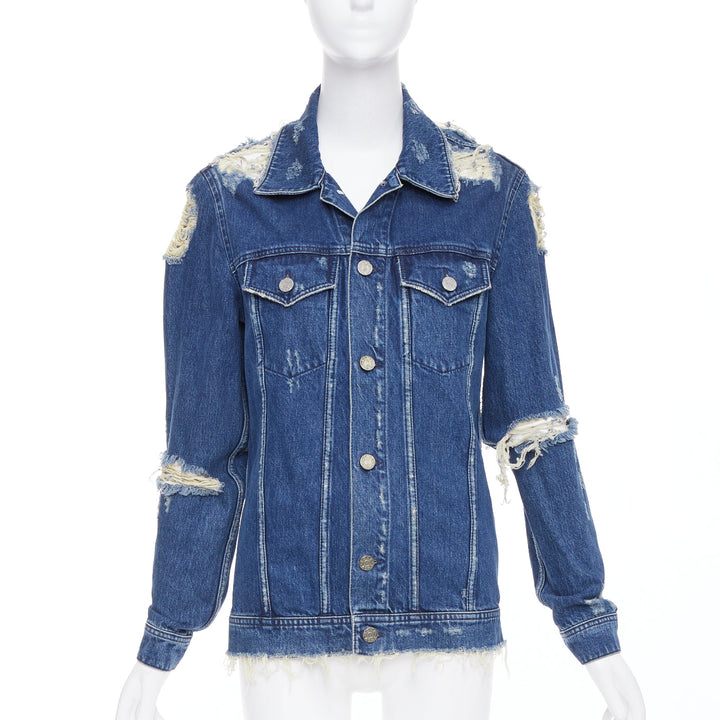 ACNE STUDIOS 2012 Fever Torn blue distressed denim cut out jacket FR34 XS