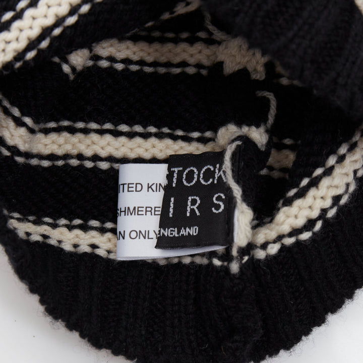 BERNSTOCK SPEIRS 100% cashmere black white striped veil beanie