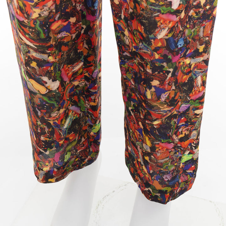 DRIES VAN NOTEN 2008 multicolor 100 % silk watercolor print tapered pant FR42 XL