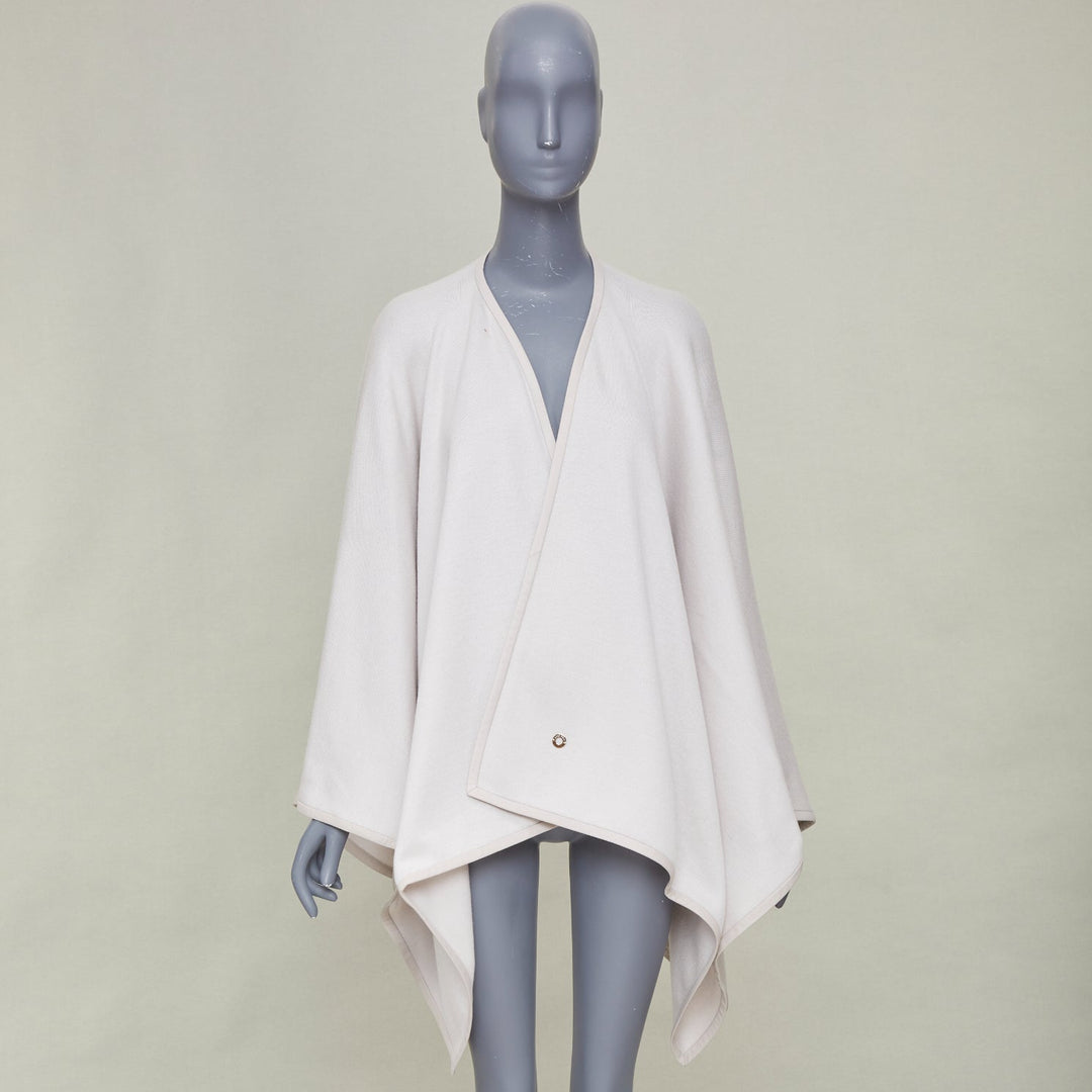 LORO PIANA 2021 cashmere silk blend leather trim button poncho cape coat