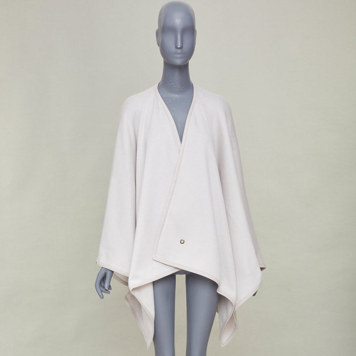 LORO PIANA 2021 cashmere silk blend leather trim button poncho cape coat