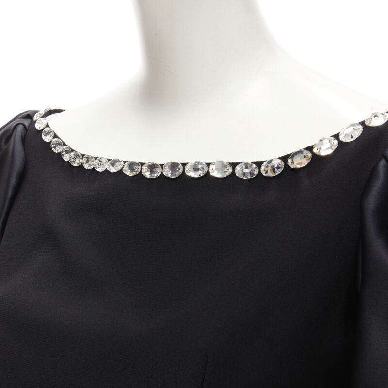 RASARIO black crystal embellished neckline puff balloon sleeves dress FR36 S