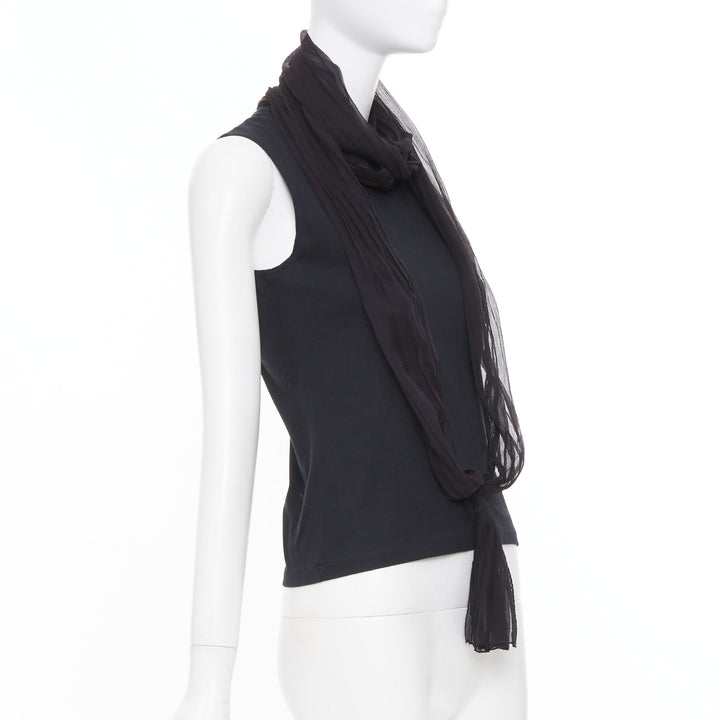 CHRISTIAN DIOR John Galliano black sheer silk chiffon wrap sash tank top FR38 M