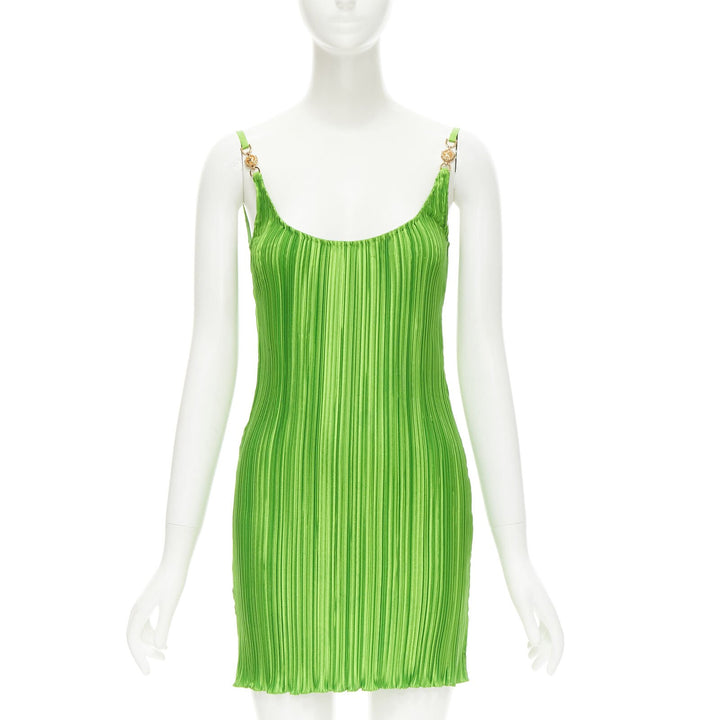 VERSACE 2021 Runway green Tresor De La Mer starfish plisse slip dress IT42 M