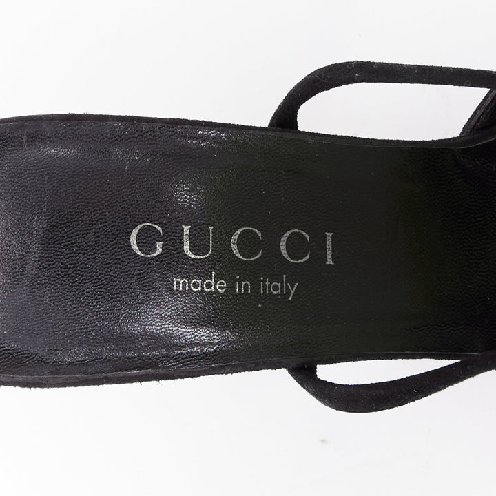 GUCCI Tom Ford Vintage black suede metal ID plate slingback pump EU36