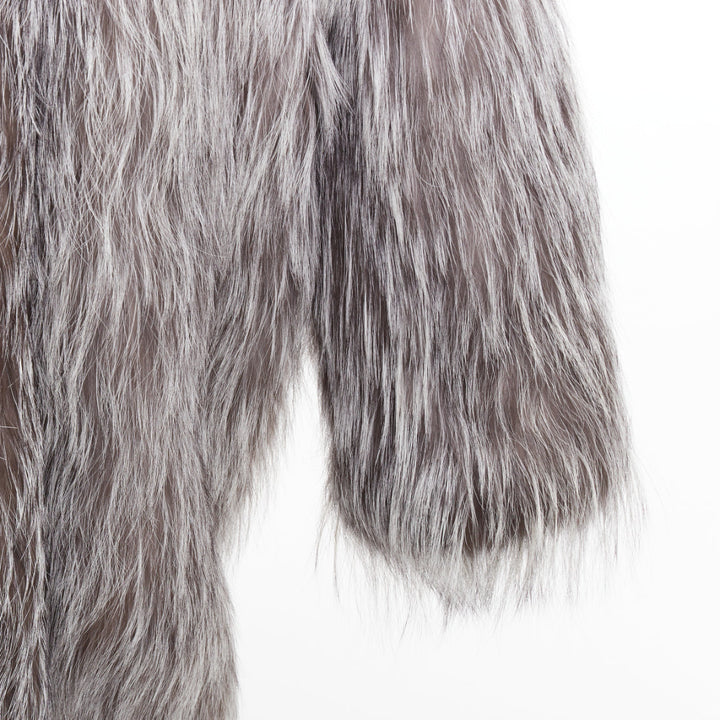 MICHAEL KORS COLLECTION brown grey real fur oversized drop sleeve long coat