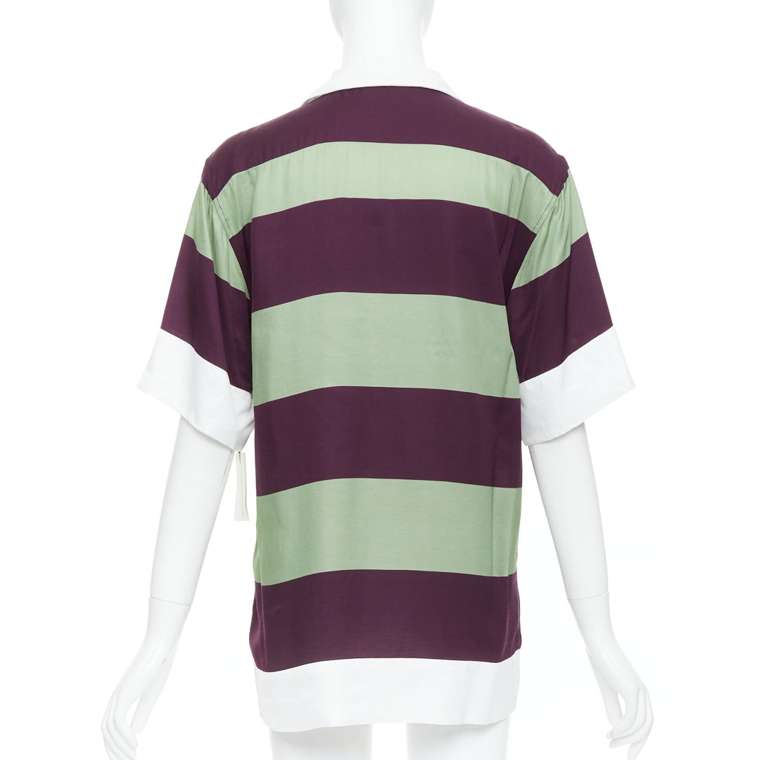 DRIES VAN NOTEN Clive 8142 green purple striped bowling shirt FR34 XS